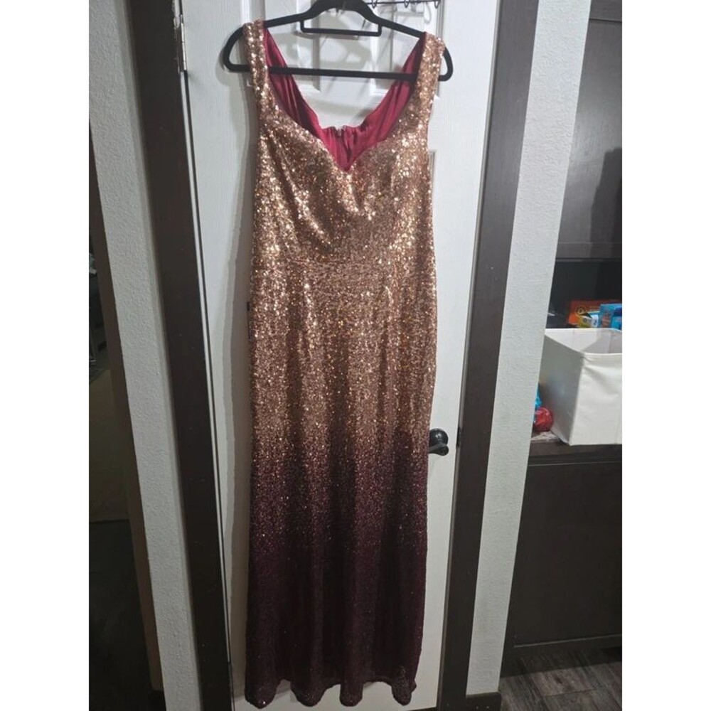 Ever-Pretty Rose Gold and Burgundy Ombre Sequin Gown